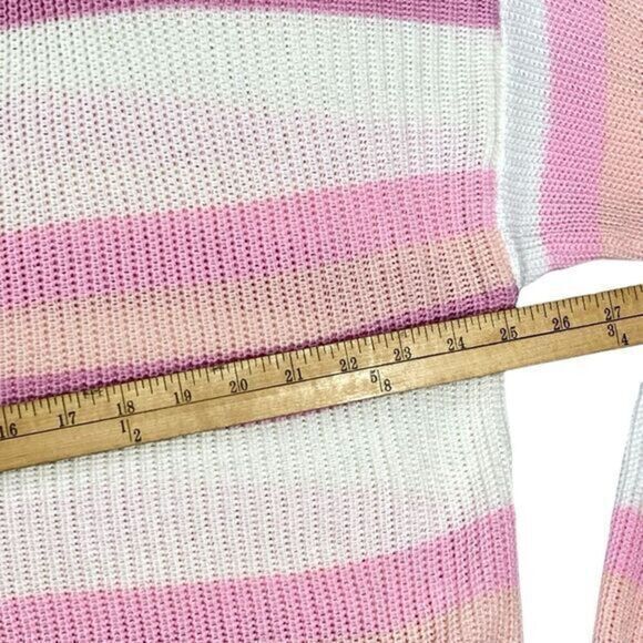Pink Lily Hoodie Womens Sz M Pink White Striped Pull Over Knit Oversized Sweater - Picture 10 of 16